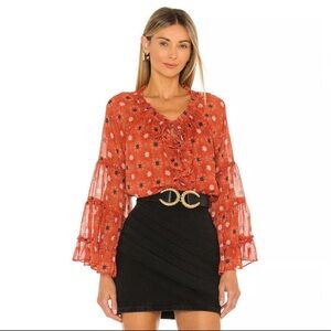 MISA Los Angeles Alberta Floral Tassel Blouse with bell sleeves